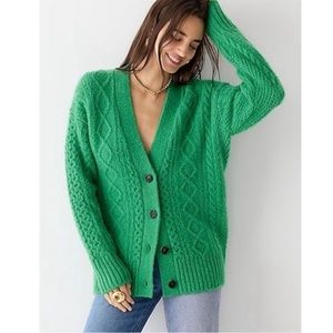 J. Crew Green Cable Knit Cardigan